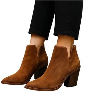 Gianni Bini‎ Brown Suede Pointed Toe Block Heel Ankle Boots Women Size 9